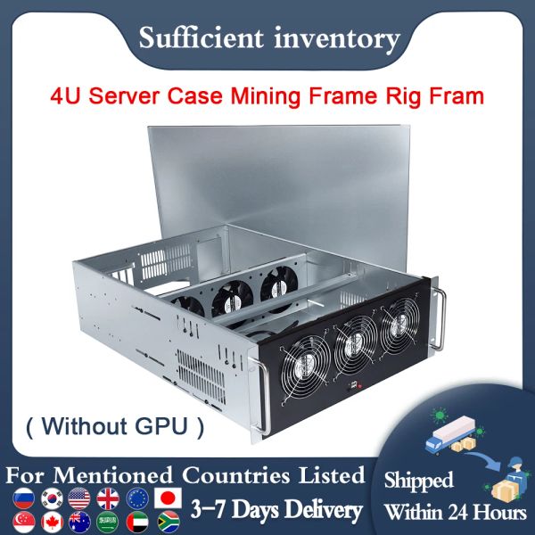 Torres 6/8 GPU 4U Case de mineração Ministing Rig Placa -mãe Habitação Eth BTC Miner Case com 6 ventiladores de refrigeração (sem GPU)