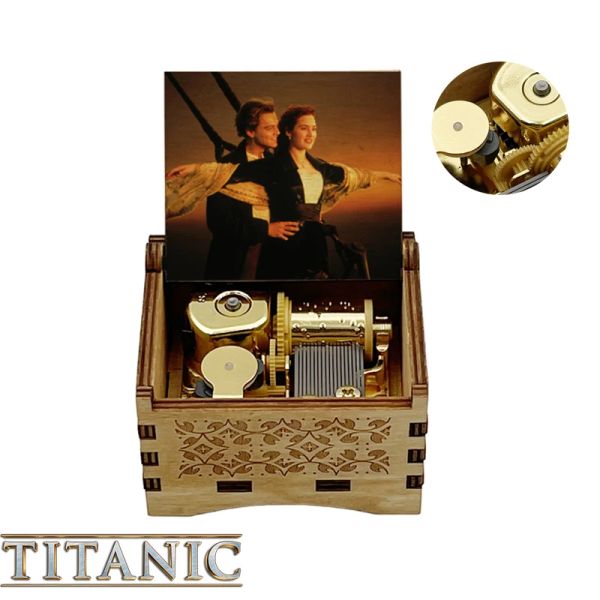 Filme titanic my Heart Will Go On Music Box Golden Mechanical Wooden Love Box Musical Wife Wife Ndwiber Aniversário