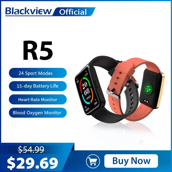 Uhren Blackview R5 Blood Sauerstoff Smartwatch Bluetooth Fitness Herzfrequenz Schlafmonitor IP68 Waterd Smart Watch Android iOS