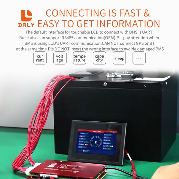 Akıllı BMS Aksesuar Bluetooth USB - UART RS485 Kablo Kanbus Güç Kartı 3S 4S 5S 6S 10S 13S 14S BMS için LCD Ekran