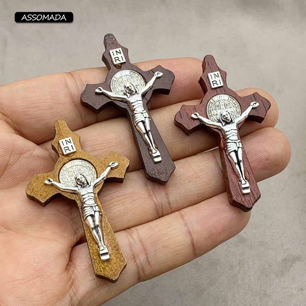 3pcs Collana a ciondolo a ciondolo in legno Gesù incrocio e pendenti per gioielli che producono accessori per croci cristiane Assomada