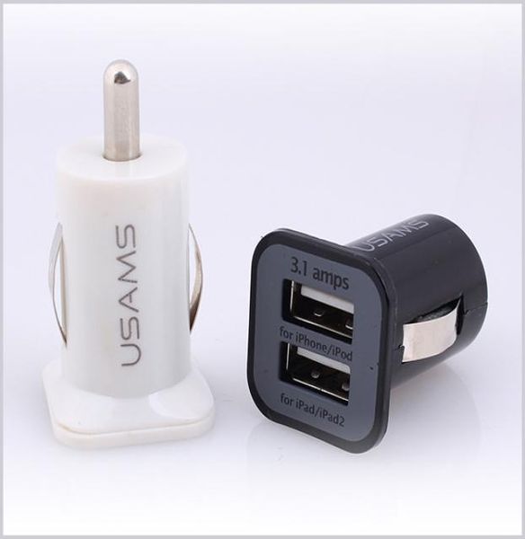 USAMS di buona qualità 31A Dual USB Car Charger Porta 5V 3100MAH Adattatore per carichi di auto a doppia spina per smartphones9632891