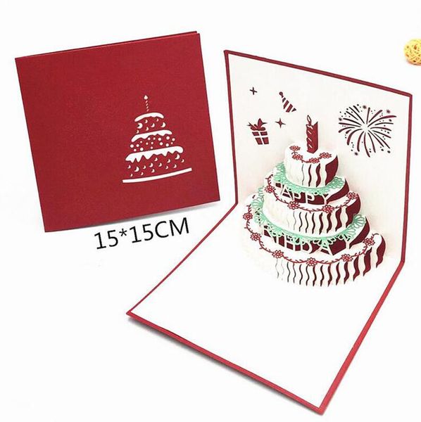 1pcs 3D POP UP GERETSING открытка с днем рождения для девочек Дети Дети День рождения Доржественный торт Подарочная карта с украшением вечеринки с конвертом