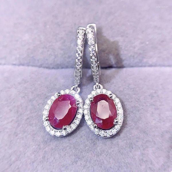 Brincos de argolas naturais de brinco de rubi vermelho real estilo de luxo 5 7mm 1ct 2pcs gemstone 925 jóias finas de prata esterlina l24375