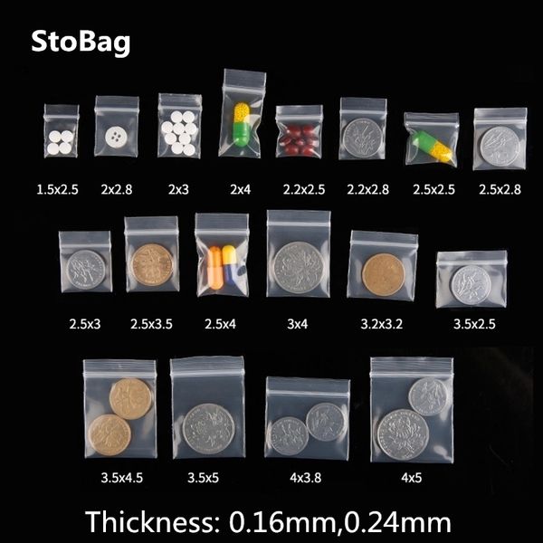 STOBAG 100pcs Mini sacche di plastica a chiusura a zip 0,16 mm/0,24 mm Stucche di conservazione del filo piccoli gioielli imballaggi per utensili trasparenti