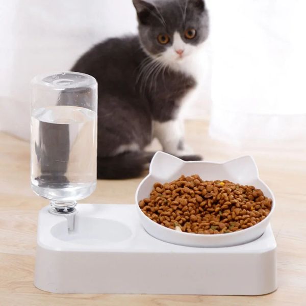Ciotola per animali domestici per alimentazione automatica ciotola per gatti con gatto con distributore d'acqua doppia ciotola che beve ciotole da piatto alzate con scorte di animali domestici