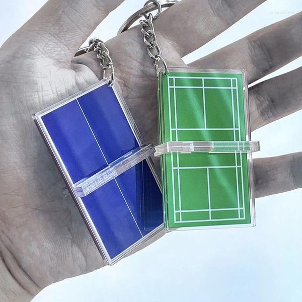 Anahtarlık 1 adet badminton mahkemesi anahtarlık hediyelik eşya mini ping ping kolye tenis tablo 3d akrilik anahtar yüzük spor fanlar hediye süsleme