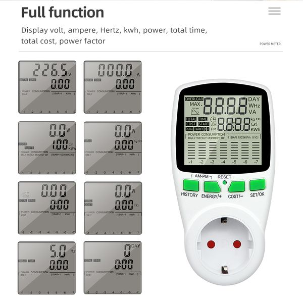 Digitalenergie Messgerät KWH AC -Leistungsmesser Wattmeter -Wattage EU EU Französisch US UK AU Messung Outlet Power Analyzer