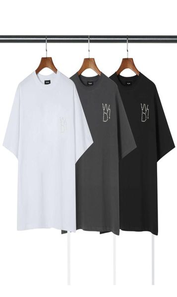 2021 Neue Ins Südkorea We11done Iron Bohrer Nagel Perlenbrief Kurzarm Long Ribbon T -Shirt für Männer und Frauen2566268