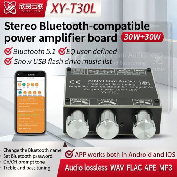 Усилитель Hifi Diy Audio T30L Bluetooth Digital усилитель модуль 2 2.0 Стерео -канальный канал 30W * 2 с высокими и низкими регулировками басов