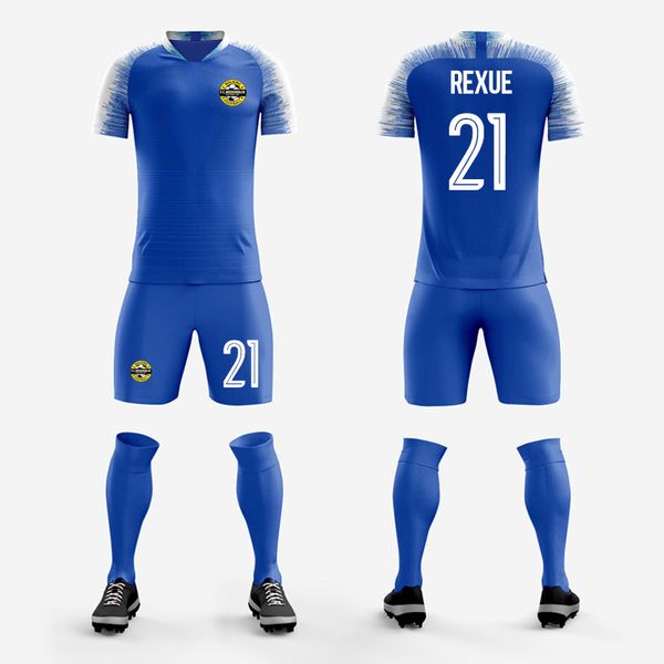 Jerseys de futebol de Black Kids Adult Maillot de Football Men Blank Custom Sport Sport Sport Treining Training Uniform Sets Kits Novo azul