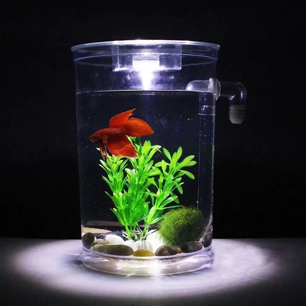 Preguiçosos trocos de água grátis para desktop tanque de peixes mini tanque de peixe de ouro criativo pequeno plástico betta peixe caixa de aquário acessórios