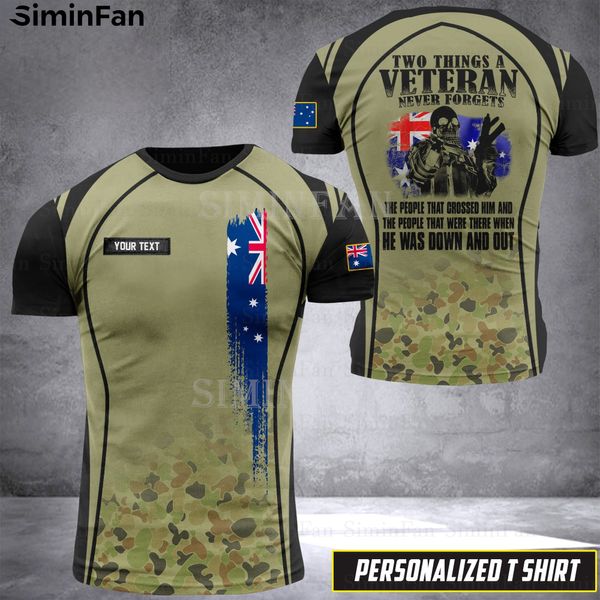 Australia Soldier Soldier Exército veterano 3D Mens camuflagem camisetas camiseta de verão camiseta macho de alta qualidade unissex feminino casual top 1