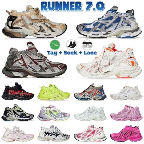 Designer New Men Runner 7 Shoes Runners 7.0 Trasmissione Sense Allenatori White Pink Blue Wine Graffiti Sneakers Jogging Escursionismo Sneaker di difensore
