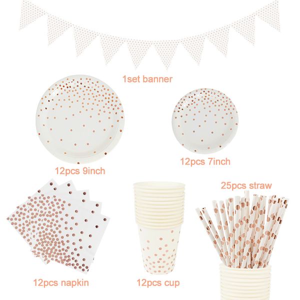 Rose Gold Party Disponível Tablewares Paper Cup Plate Guardanapo Decorações de festas de festas de festas de casamento Favores de chá de bebê