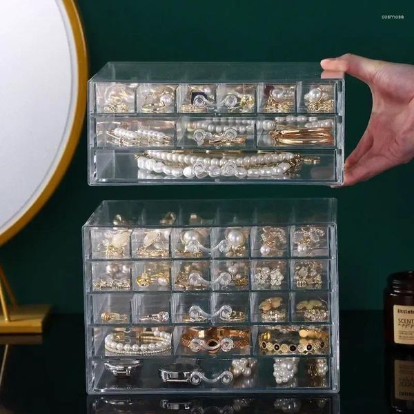 Caixas de armazenamento 1pc 72/120 Grades Organizador de jóias Caixa de cosméticos acrílico 3/5 Ringos de unha Ringos de diamante Diamante