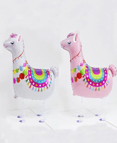 NOVO LAMA ALPACOS BALONON CARACTOON Animal Dinosaure Balloons Pet Balloons Pink e White Alpaca Foil Balloon para festa de aniversário Decor8182352