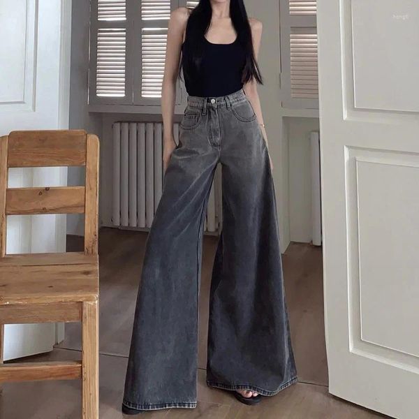 Jeans femminile grigio lavato pantaloni bagliori di jeans women harajuku fa vecchia donna sciolta di puli