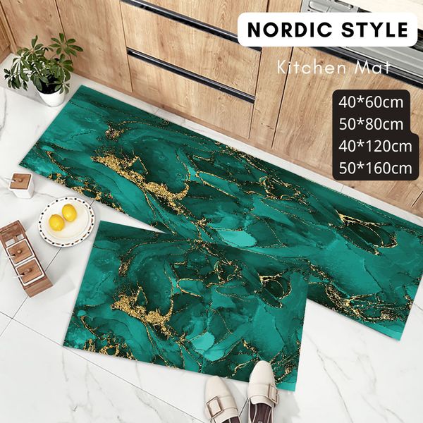 Zümrüt yeşil zemin halı altın soyut mermer mutfak mat nordic modern oturma odası yatak odası başucu balkon uzun koşucu halı