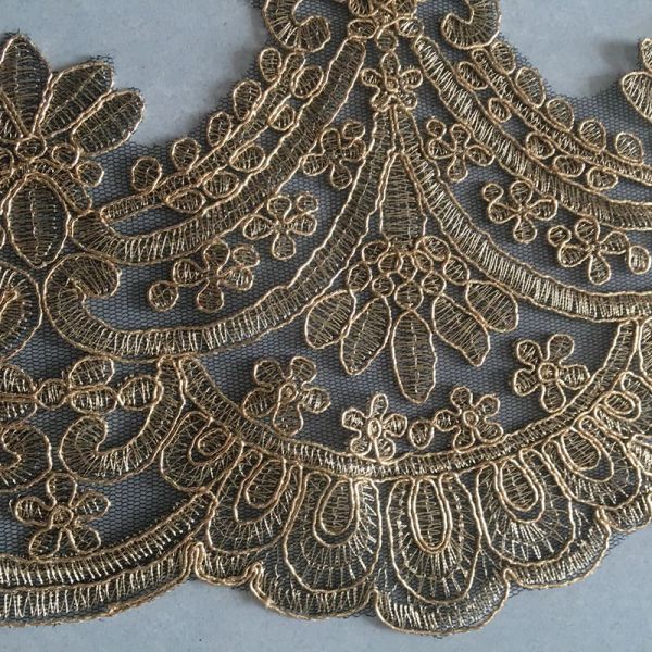 Delicate 1yard Vendita calda ricamo d'oro Gold Magh Black in pizzo Tessuto in pizzo di lusso per abiti da sposa cucito fai da te 20 cm di alta qualità