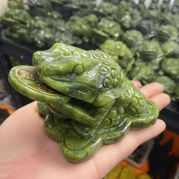 Dekorative Figuren 120mm Kollektion Chinese natürliche Jade -Schnitzdekorte geschnitzt Feng Shui Dekoration Kröte Tierstatue 1PCS