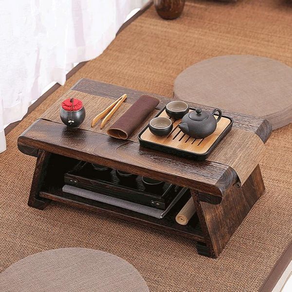 Mesa de chá japonesa de madeira dobrável de madeira para móveis de sala de estar baixa moderna minimalista compacto tatami café dobrável mesa de madeira