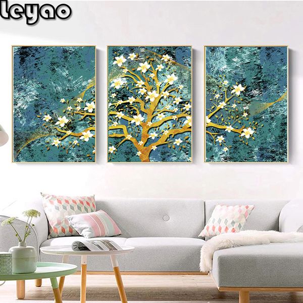 3 pezzi dipinti di diamanti astratti decorazioni per la casa moderna per la casa ricamo diamantato paesaggio fiore a mosaico a mosaico dipinto trittico