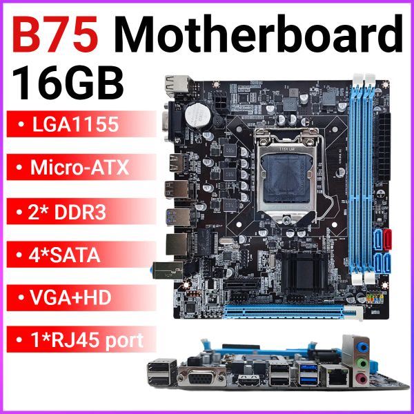 Материнские платы B75 Motherboard LGA 1155 Поддержка 2*DDR3 USB3.0/2.0 4xSata Placa Mae 16 ГБ микроатх 1155 Пластинка ПК.