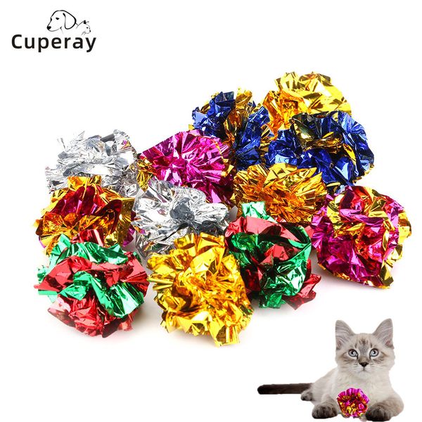 20pcs gato brinquedo mylar bolas colorido anel papel de toque interativo brilhante bolas de bola enrugada para gatos sons de gatos pegadinhos de pet bola