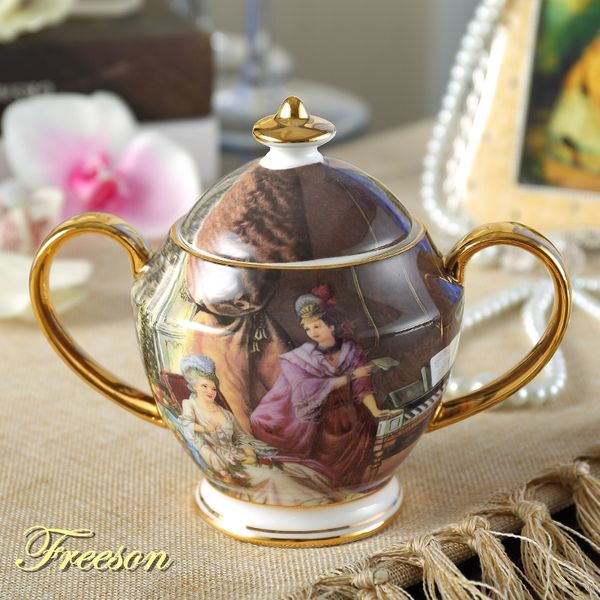 Винтажная кость в Китае сахарная чаша контейнера контейнера British Foarain Creamer Europe Ceramic Sugar Pot Honey Jar Jar Coffee набор кофе