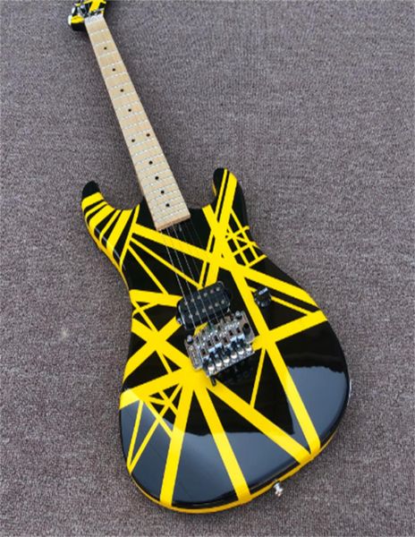 Упаковка из пены Kram Professional Performance Eddie van Halen Guitare Yellow Striped Черная электрогитара 6 струнных гитар Guitarr6182828