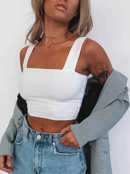 Frauen Tanks Camis Square Ausschnitt ärmellose Sommer Crop Top White Womens Black Casual Basic T-Shirt Schulter Cami Sexy Rückenless Weste Top J240409