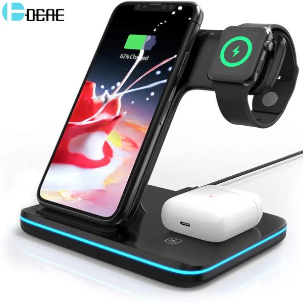 Ayakkabılar 3 Arada 1 Kablosuz Şarj Cihazı Apple Watch için Stand 8 7 Pro 15W Hızlı Şarj İstasyonu İPhone 14 13 12 11 XS XR X 8