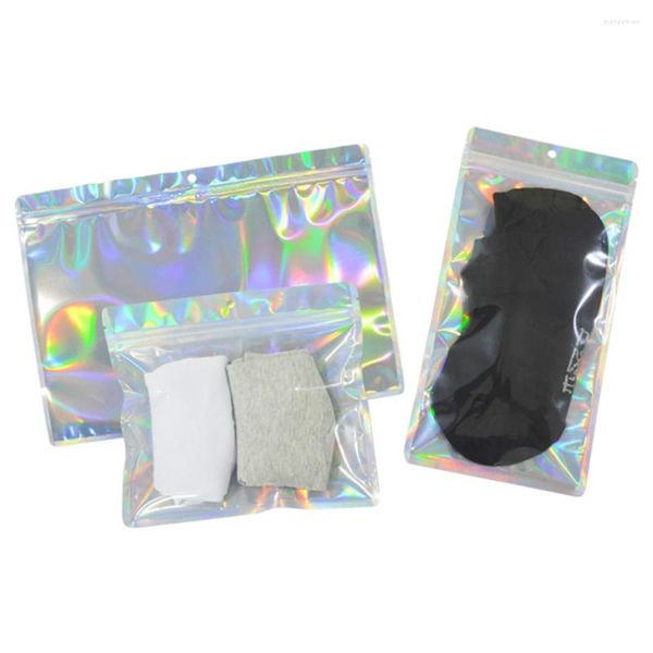 Sacos de armazenamento 50pcs/lot clear plástico de alumínio prateado com folha de alumínio com hang hole orf algod slow rutch de lágrima as bolsas selvagens