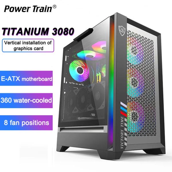 Towers Power Train Titanium 3080 Eatx Desktop Computer Hülle Middle Tower Side transparentes Spiel RGB -Chassis für 360 Watercooled