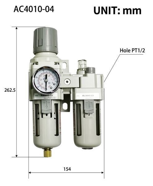 AC2010-02 AC3010-03 AC4010-04 Regolatore di pressione pneumatica Separatore di olio Separatore di olio Drenaggio Drenaggio dell'aria dell'aria