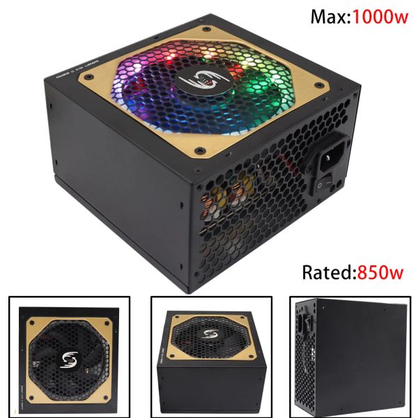 Suprimentos RGB 850W ATX PC Fonte de alimentação 220V MAX 1200W Servidor de computador PSU 20/24pin Mineração de mineração PSU Mineração de mineração PC Bitcoin