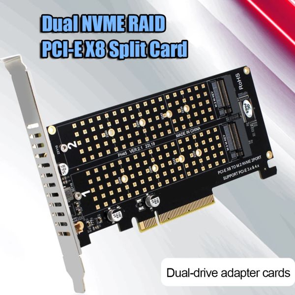 Cartas PCIEX8 para NVME M.2 MKEY CARTÃO DE EXPANSÃO 2 PORTS RAID Array Ph45 Adicionar no adaptador PCIE de 2x32 Gbps SATA M.2 SSD PCIE