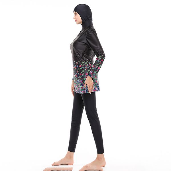 Muslim Islamic Burkinis Set Blumen bedrucktes Strandanzug Voller Coodie Hijab Badeanzug Bikinis L-5xl