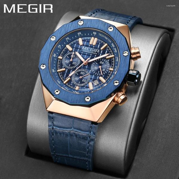 Armbanduhren Megir Polygon Fall Chronograph Quarz Uhr für Männer Fashion Casual Business Männliches Geschenk mit Auto Date