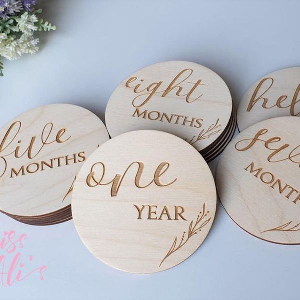 13pcs Baby Milestone Cards New Baby Gift Wooden Baby Discs Botânica Anúncio do Baby Milestone Photo Nursery