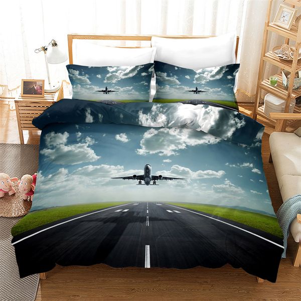 Capa de edredão de avião conjunto de céu estampa de cama de cama de cama rei rei size tampa de cama 3d capas para adolescentes