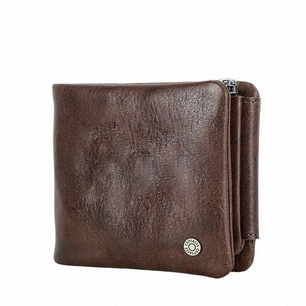 Contact's echte Ledermänner Brieftasche Kleine RFID Casual Triufold Short Wallets Reißverschluss Münztasche Männlicher Kartenhalter Geldbeutel Z8VX#