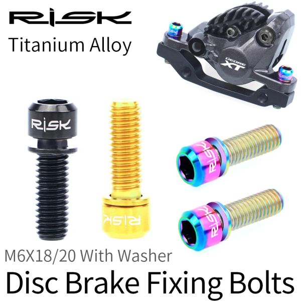 Risk 4pcs/lot M6x18/20mm Titanyum Ti CT4 Cıvatalar MTB Bisiklet Krank Disk Fren Fren Kalıcı Gövdesi Adaptör Yıkayıcı ile