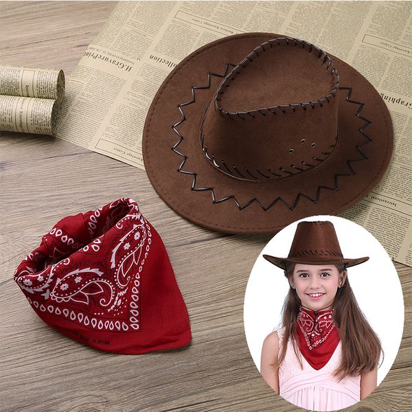 Ragazze unisex ragazzi unisex ragazze da cowboy selvatico scarf di cowboy sensata cappello da cowboy con fibbia per l'adeguamento per bambini costumi per feste a tema