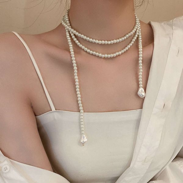 Корейская восточная ворота Long Pearl French Design Sense Cense Chailar Chaint Creative Personality Network Красное ожерелье для женщин