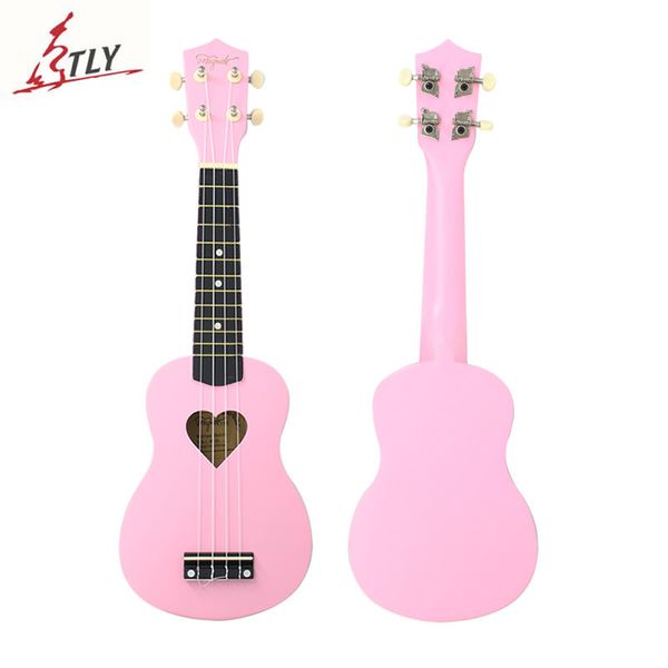 Vendita calda da 21 pollici ukelele rosa ukulele 4 corde hawaii mini chitarra a forma di cuore buco bassino legno uke