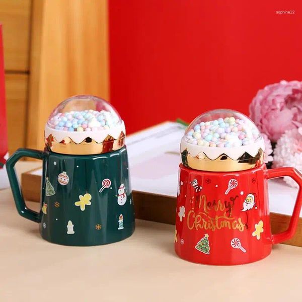 Becher Weihnachtsgeschenk Keramik Animal Cup Set Becher Tree Santa Snow Globe Kakao Schokolade mit Löffel Deckel