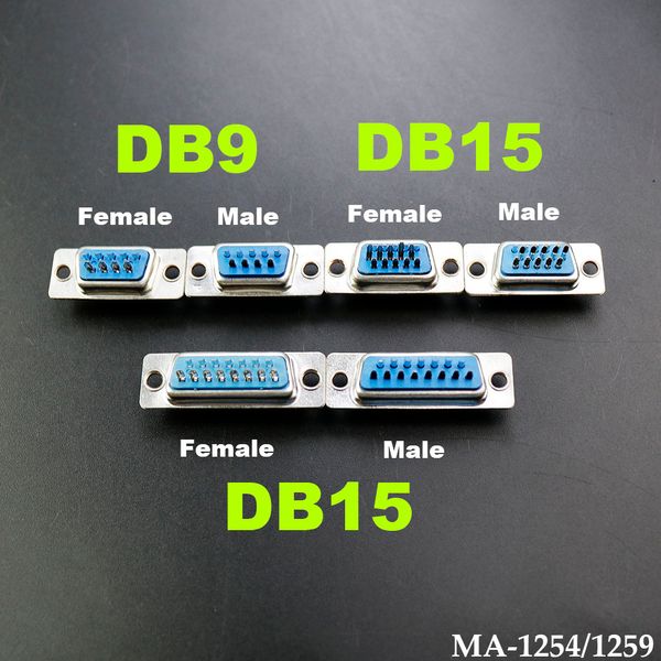 DB9 DB15 LOCHE/PIN FEMALE/MÄNNLICH BLUE WILTED-Stecker RS232 Serienanschluss Socket DB D-Sub-Adapter 9/15Pin