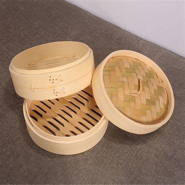 10/15/20cm de bolinhos chineses a vapor de bambu a vapor com tampa Dimsum a vapor de peixe de peixe com cesta de vegetais Ferramentas de cozinha de cozinha